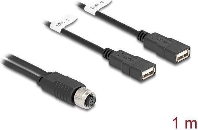 Actual product image Delock M12 cable A-coded 8 pin socket to 2 x USB 2.0 type-A (1 m, USB 2.0)