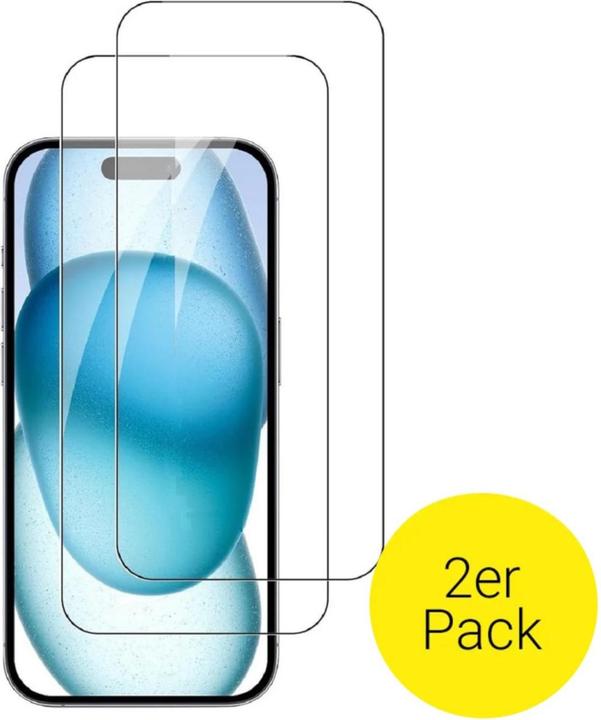 Actual product image Deltalabs Panzer Glas Displayschutzfolie Case Friendly (2er Set) (2 pcs., Apple iPhone 15, Apple iPhone 15 Pro)