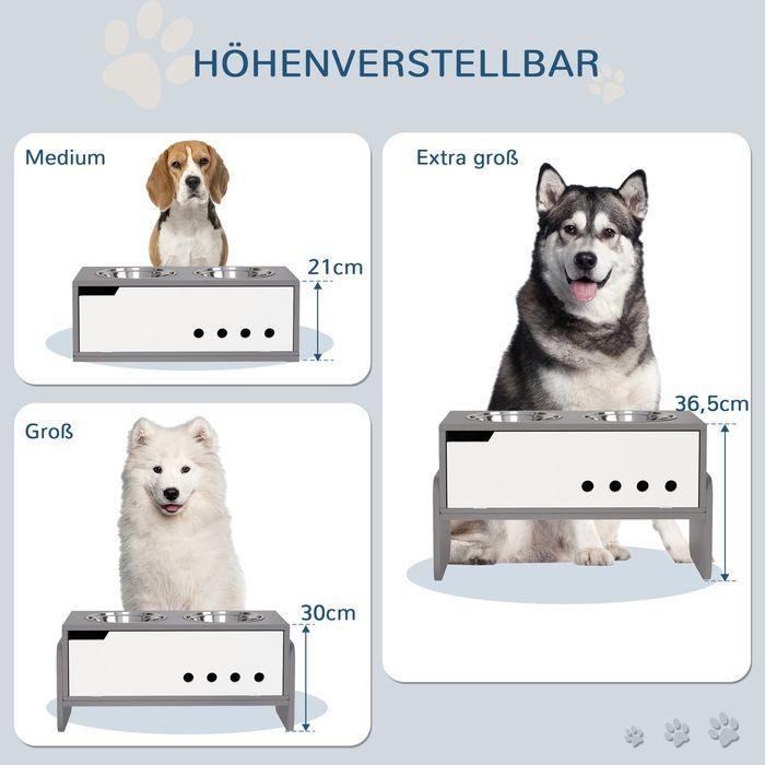 Image du produit Swisshandel24 Fütterungsstation für Hunde, höhenverstellbar, mit Stauraum, Grau (2 l)