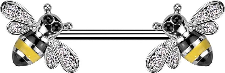 Produktbild Star Piercing Barbell silber Biene Kristalle silber (Chirurgenstahl 316L, Messing)