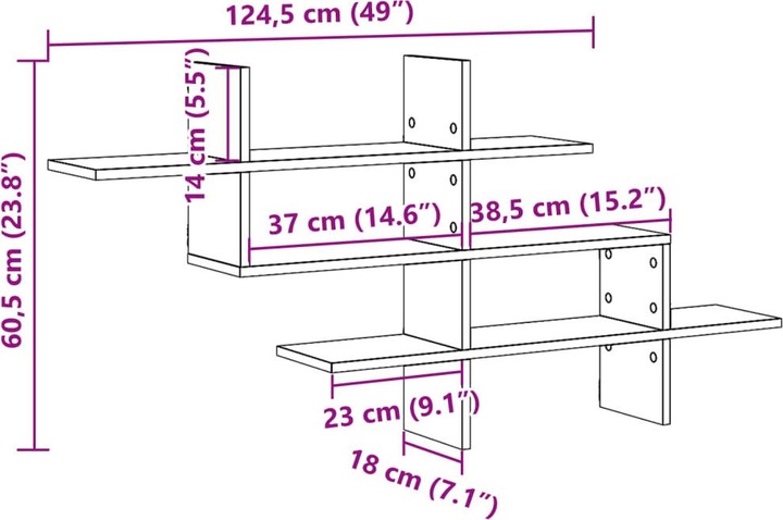 Produktbild VidaXL Wandregal (124.5 x 18 x 60.5 cm)