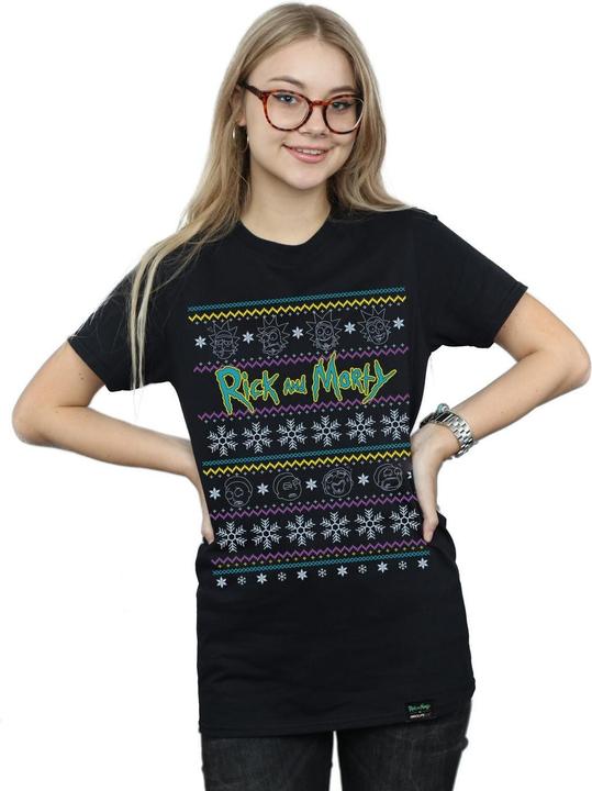 Actual product image Rick And Morty Womens/Ladies Christmas Faces Cotton Boyfriend T-Shirt (S)