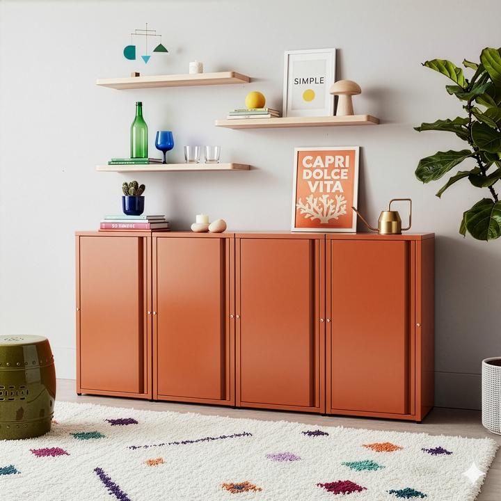 Actual product image En.Casa Metallschrank Burlöv Stahl Ziegelrot (88 x 40 x 35 cm)