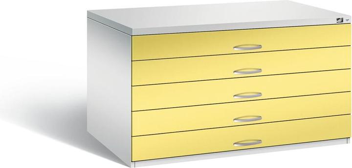 Image du produit C+P Armoire à plans, format A0, 5 tiroirs, hauteur 420 mm, gris clair / jaune