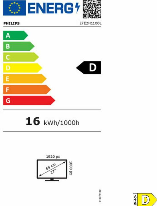 Label énergétique Philips 68,5cm (27,0") 27E2N1100L 16:09 HDMI+D-Sub black (1920 x 1080 pixels, 27")