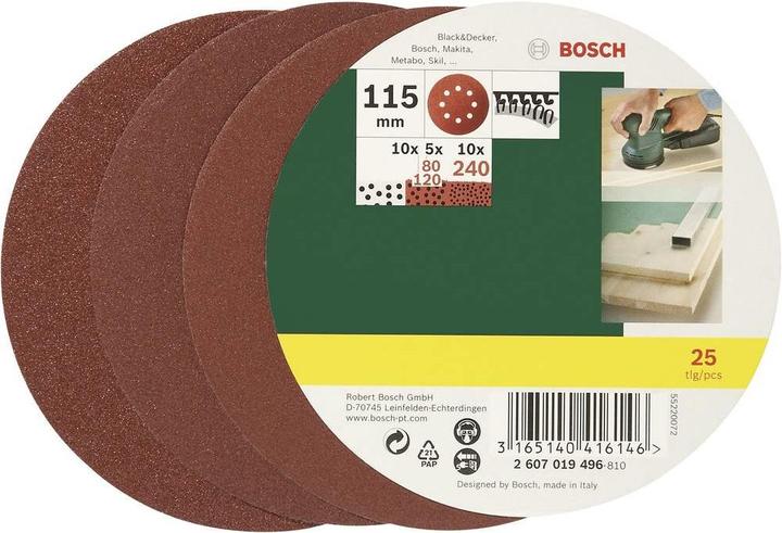 Produktbild Bosch Zubehör Schleifblatt-Set für Exzenterschleifer, 25-teilig, 8 Löcher, 115 mm, 80 - 240 (120, 240, 80)