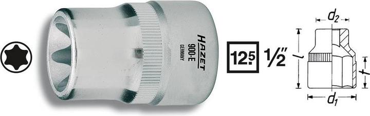 Actual product image HAZET Socket ∙ TORX 900-E20 ∙ Square, hollow 12.5 mm (1/2 inch) ∙ Outside TORX profile ∙ E20