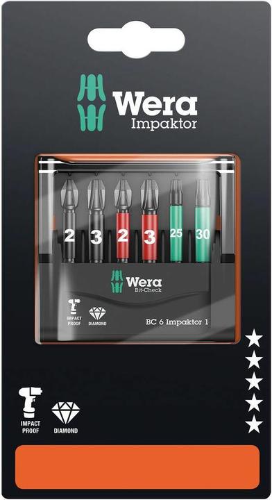 Produktbild Wera Bit-Check 6 Impaktor 1 SB (Kreuz Phillips PH, Kreuz Pozidriv PZ)