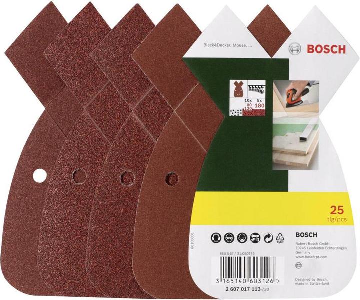Produktbild Bosch Zubehör Schleifblatt-Set für Multischleifer, 25-teilig, 4 Löcher, 170x98x20 mm, 80 - 180 (80, 120, 180)