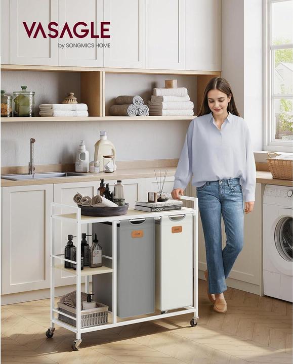 Image du produit Vasagle Wäschekorb mit 2 Fächern 100 l, Beige/Grau/Weiss (100 l)