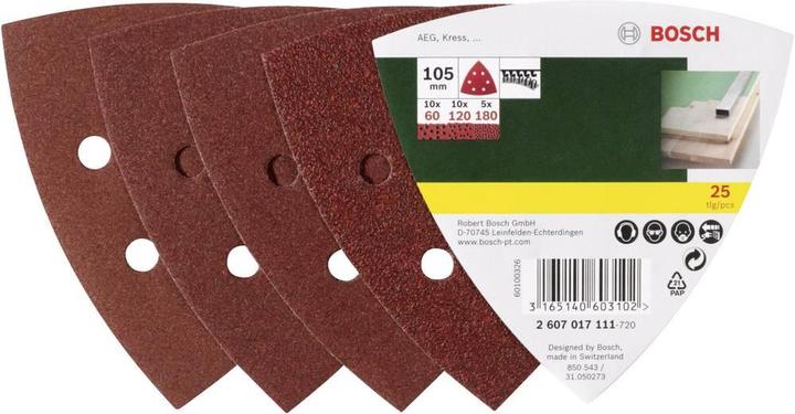 Produktbild Bosch Zubehör Schleifblatt-Set für Deltaschleifer, 105 mm, 60, 120, 180, 6 Löcher, 25er-Pack (60, 80, 180)