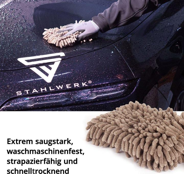 Produktbild Stahlwerk Autowaschhandschuh 5er Set Reinigungshandschuh Mikrofaser Schwamm