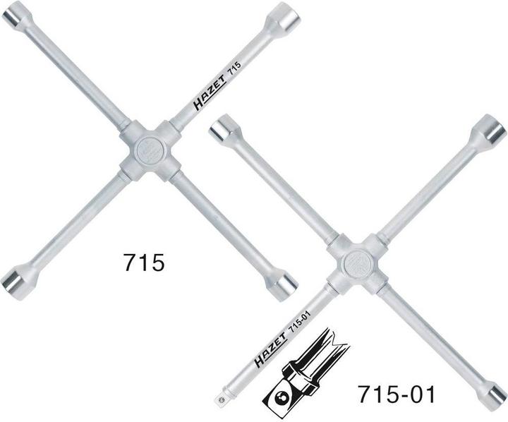 Produktbild HAZET Kreuzschlüssel 715-01 ∙ Aussen Sechskant Profil ∙ 17 x 19 x 22 x Aussenvierkant 12,5 = 1/2 Zoll…