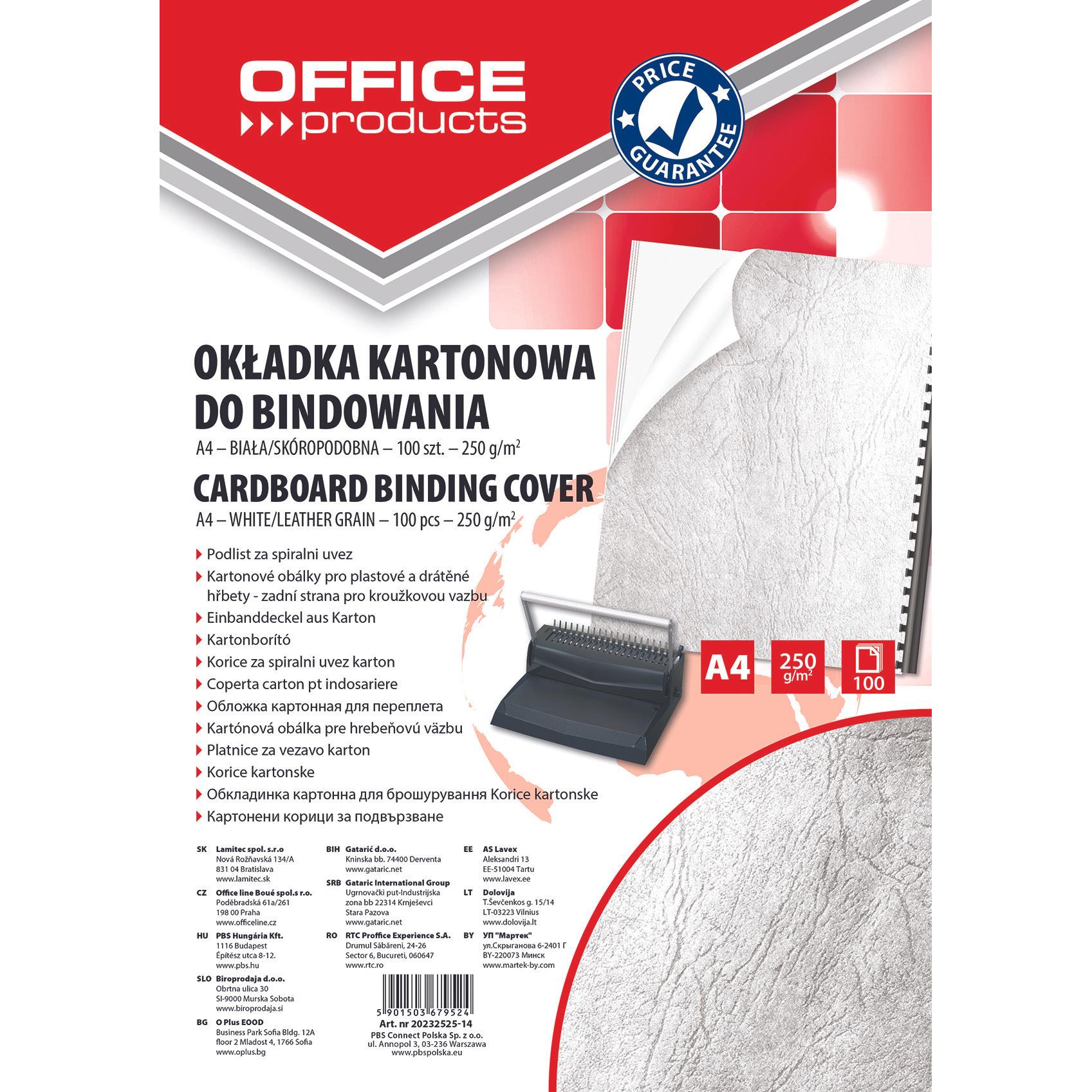 Office Products, Bindegerät Zubehör, Büroartikel OKŁADKI BINDOWANIA, KARTON, A4, 250GSM, SKÓROPODOBNE, 100SZT.