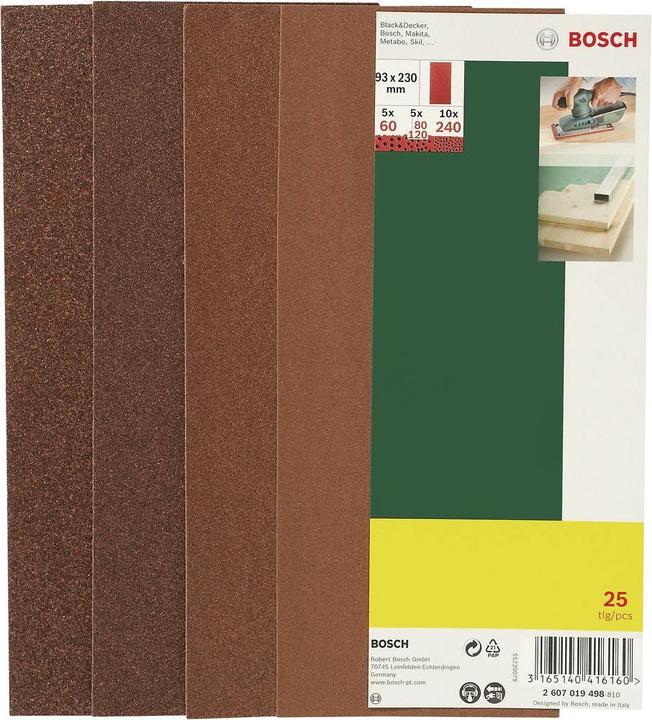 Actual product image Bosch Zubehör Sanding sheet set for orbital sander, 25-piece, unperforated, 93 x 230 mm, 60-240 (60, 80, 120, 240)