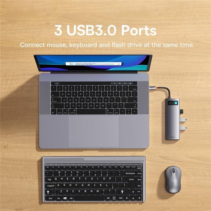 Actual product image Baseus Hub 6in1 StarJoy Series, USB-C to 3x USB 3.0 + HDMI + USB-C PD + RJ45 (USB-C, 6 ports)