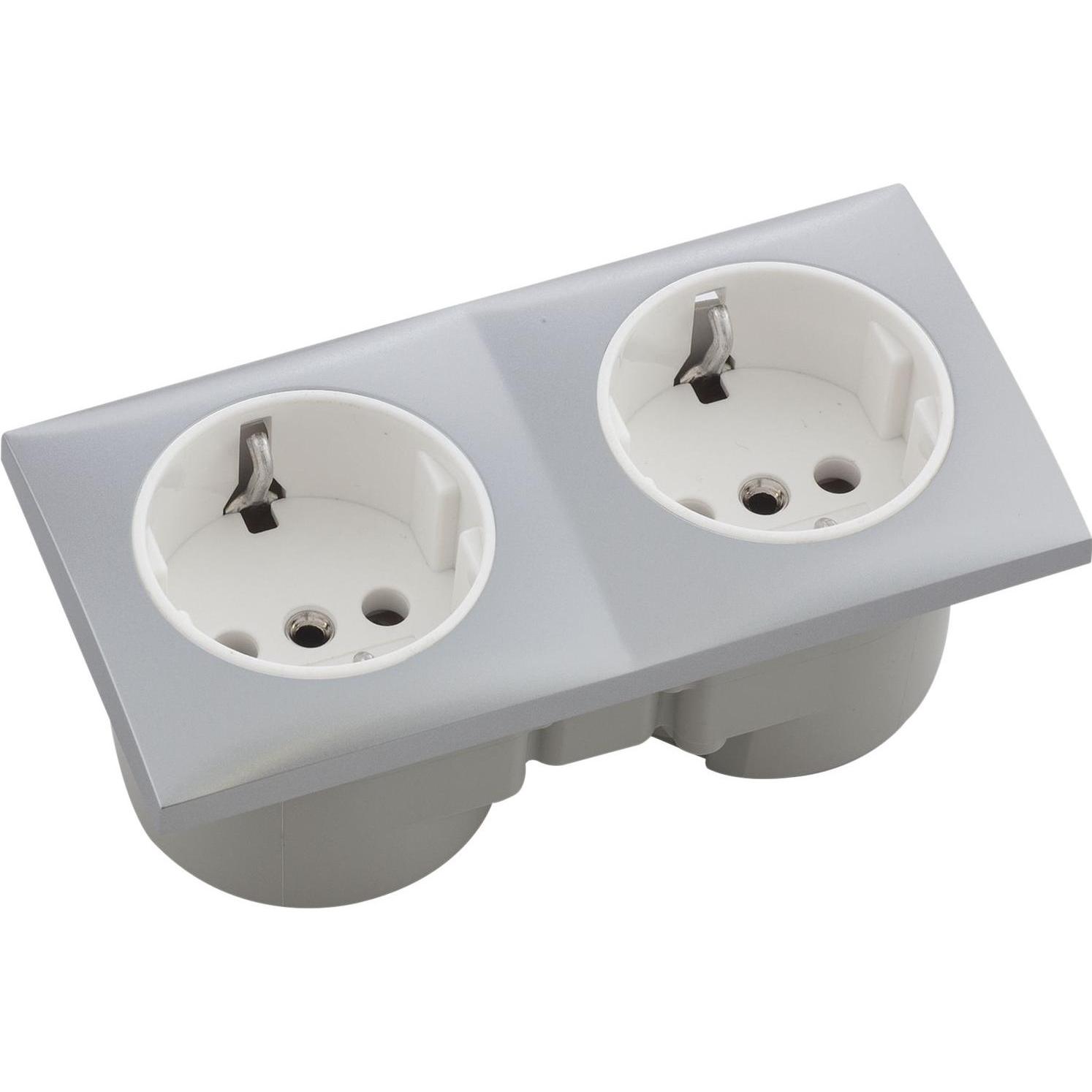Berker, Steckdose, Integro Flow Doppelsteckdose chrom matt, Steckdose weiss