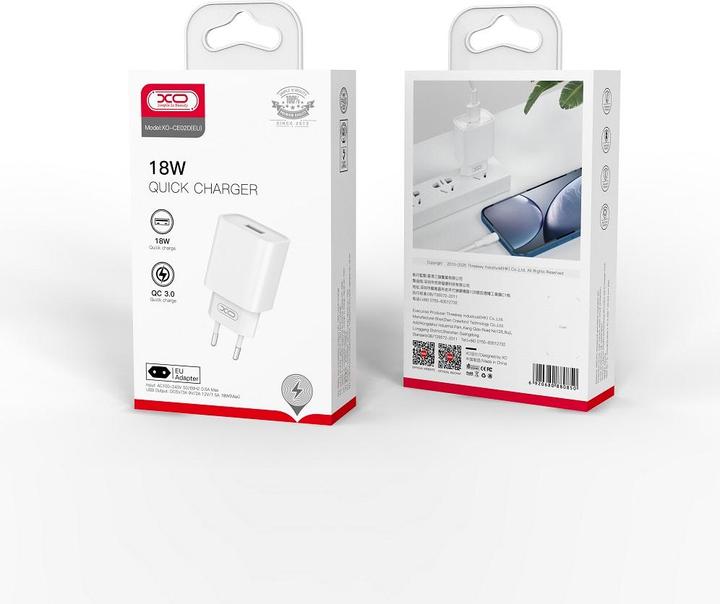 Image du produit xO wall charger CE02D QC 3.0 18W 1x USB blanc (18 W, 1 portion)