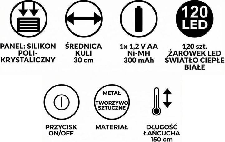 Actual product image Saska Garden Lampa Solarna Wisząca Kula 30cm 120 LED Ciepły Biały (IP44)