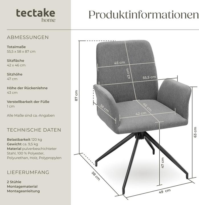 Image du produit tectake Fauteuil pivotant DAYA rembourré