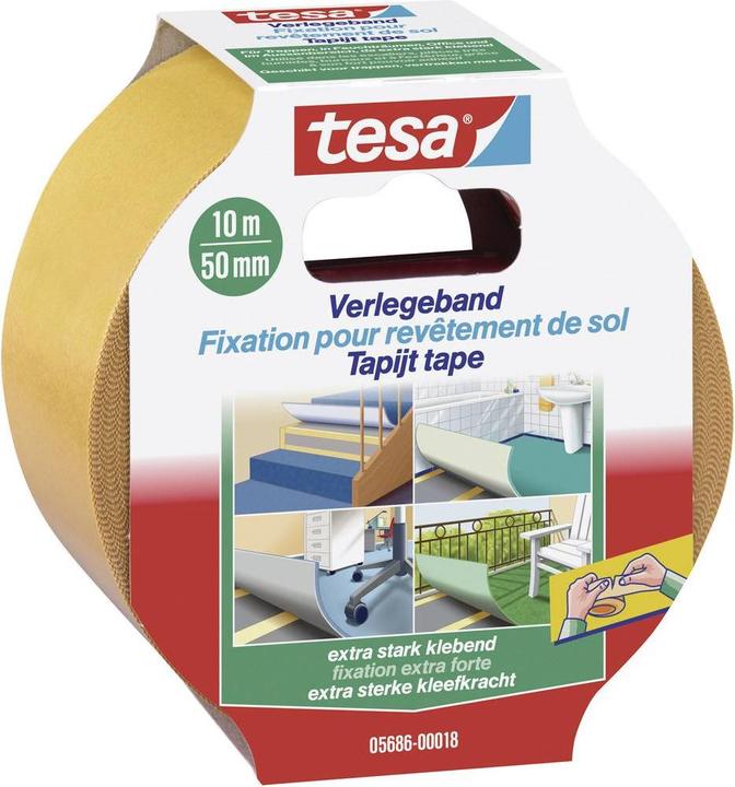 Produktbild tesa Verlegeband EXTRA STRONG, doppelseitiges Klebeband zum Verlegen von Teppich und PVC-Belag (50 mm)