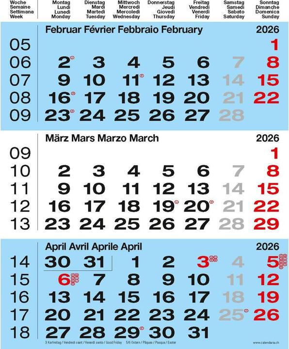 Image du produit 3-Monats-Kalender blau 2026 (31 x 40 cm, Français, Allemand)
