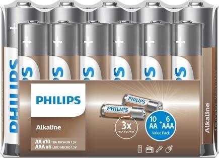 Image du produit Philips LR036A16F/10 Piles alcalines jetables 10xAA 6xAAA (16 pcs, AAA, AA)