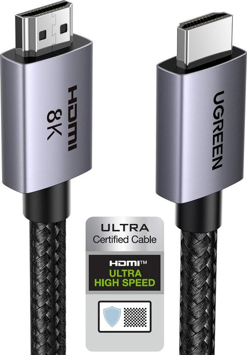 Productafbeelding Ugreen HD171 kabel met gecertificeerde HDMI 2.1 8K aansluitingen, 1 m lang - grijs (1 m, HDMI, 2.1)