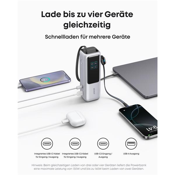 Actual product image Anker 165W, 3 x USB-C, 1 x USB-A Power Bank Silver (25000 mAh, 165 W)