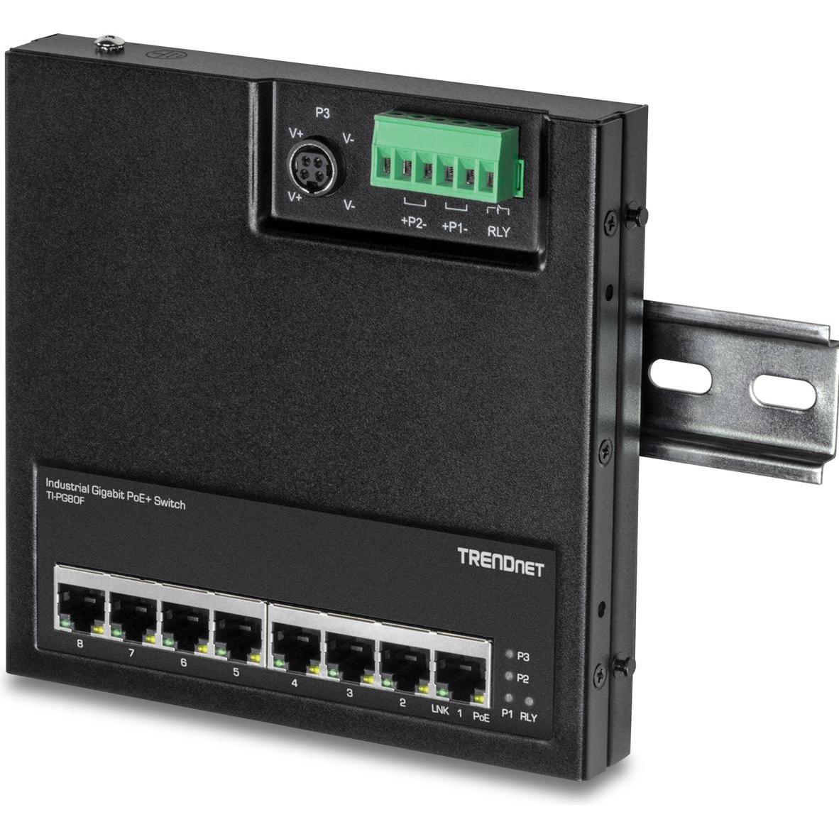 Trendnet Industrie Switch 8 Port Gbit Unman. PoE+ FA (8 Ports), Netzwerk Switch, Schwarz