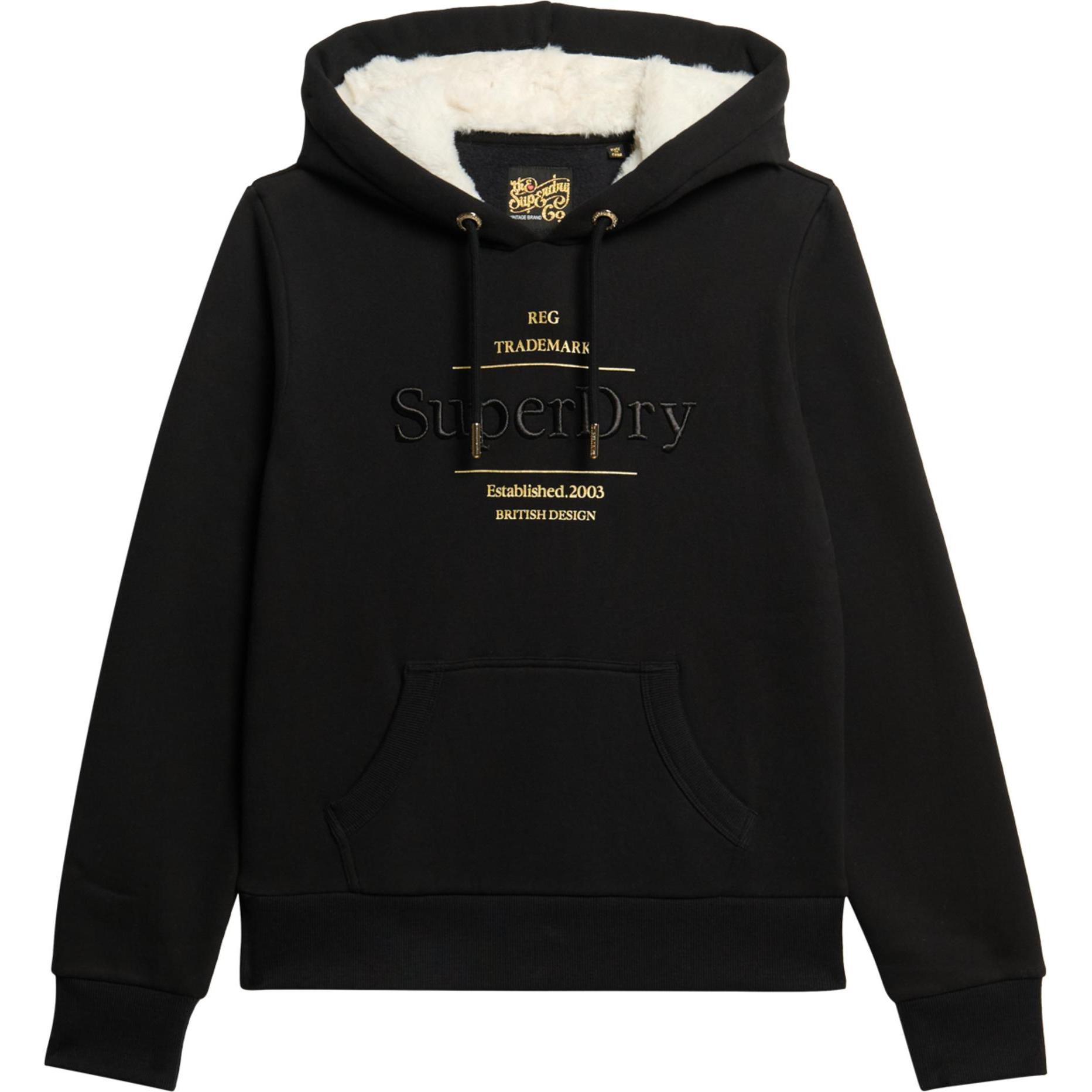 Superdry, Damen, Pullover, hoodie damen uperdry luxe metallic logo, Schwarz, (S)