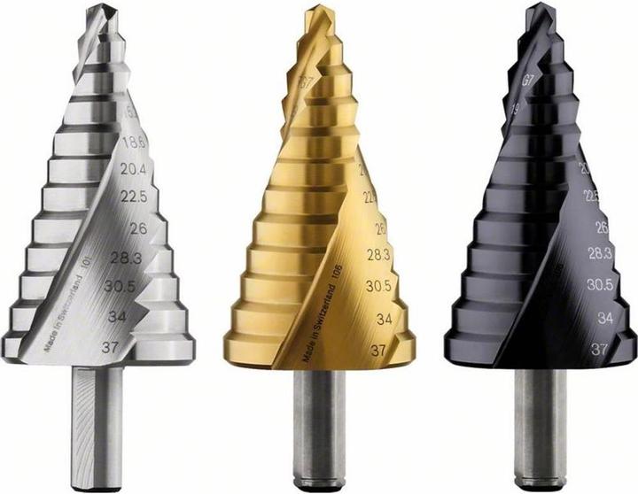 Produktbild Bosch Professional Zubehör Stufenbohrer HSS-TiN, für Kabelverschraubung, 6 - 37 mm, 10 mm, 93 mm, 12 Stufen (37 mm)