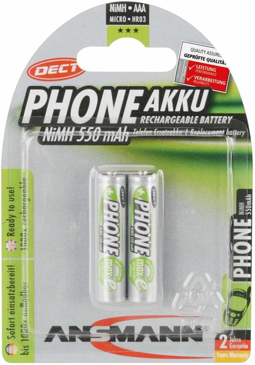 Image du produit Ansmann Pile micro (AAA) NiMH DECT maxi NiMH DECT (2 pcs, AAA, 550 mAh)