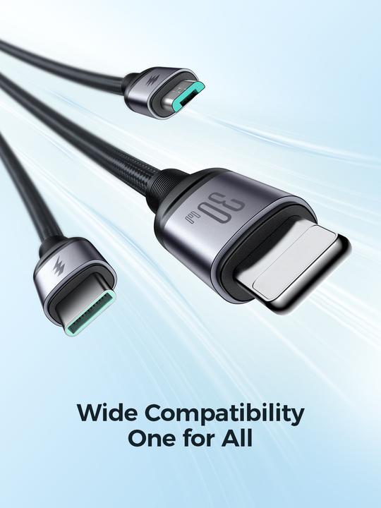 Actual product image Joyroom SA21-1T3 Speedy Series 30W 3-in-1 Fast Charging Cable (Type-C to L+C+M) 1.2m-Black (1.20 m, 30 W)