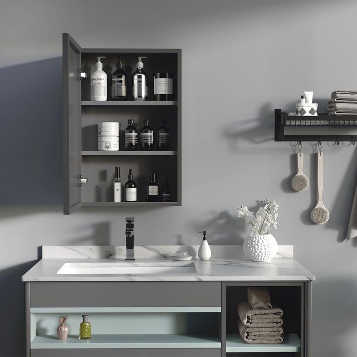 Image du produit Kleankin Armoire de toilette avec porte en verre miroir (40 x 15 x 60 cm)