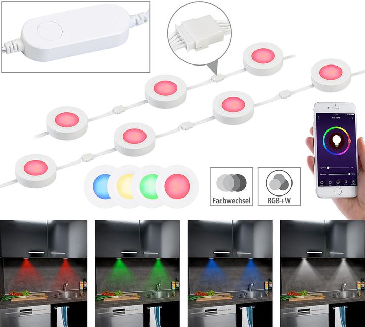 Immagine prodotto Lunartec Set di 7 LED WLAN sottobanco, RGB+W, per Amazon Alexa e Google Assistant
