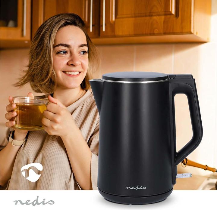 Actual product image Nedis Kettle | 1.5 l | Plastic | Black | 360 degree rotatable | Concealed heating element | Stri (1.50 l)