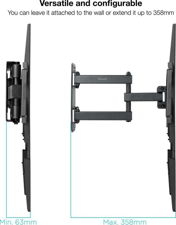 Tooq Technology Soporte Pared Pantallas 32-55" Gira Incli Negro (Wall, 55", 35 kg)