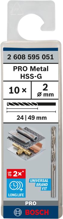Actual product image Bosch Professional Zubehör PRO Metal HSS-G twist drill, 2 x 24 x 49 mm (2 mm)