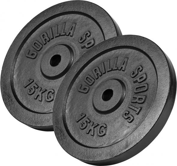 Produktbild Gorilla Sports Hantelscheibenset Gusseisen schwarz 30 kg (2 x 15 kg)