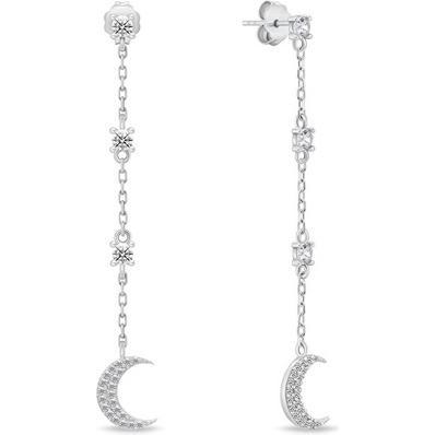 Brilio, Ohrringe, Silver - Charming silver earrings Moon with zircons EA838W