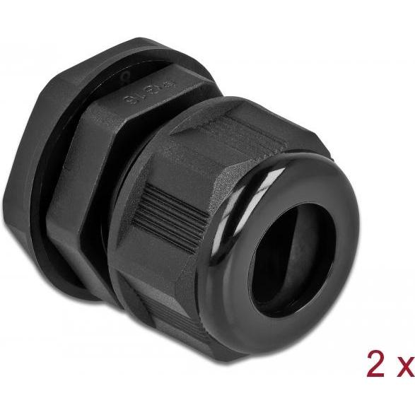 Delock, Kabelverbindung, Kabelverschraubung PG16 für Flachkabel schwarz 2 Stück