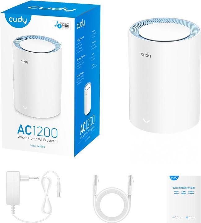 Produktbild Cudy M1200 1-PACK mesh wi-fi system Dual-band ( / ) Wi-Fi 5 (802.11ac) White Internal