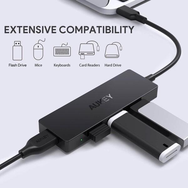 Actual product image Aukey CB-C64 Interface Hub Black Grey (USB-C, 4 ports)