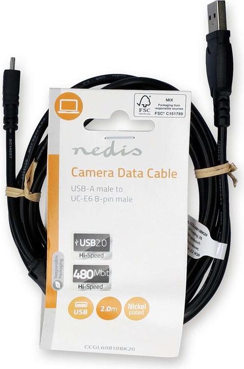 Actual product image Nedis USB cable | USB 2.0 | USB-A plug | UC-E6 8-pin plug | 480 Mbps | Nickel-plated | 2.00 m | (2 m, USB 2.0)