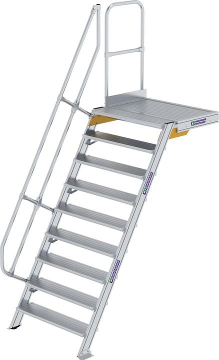 Produktbild Munk Treppe mit Plattform 60° Stufenbreite 1000 mm 9 Stufen Aluminium geriffelt (Gerüst, 100 cm)