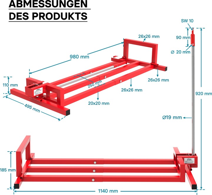 Produktbild Wiltec Hebevorrichtung Aufsitzmäher 250kg inkl. Adapter Reinigungshilfe Rasentraktor (Rasentraktor, Gartenmaschinen Aufsatz)