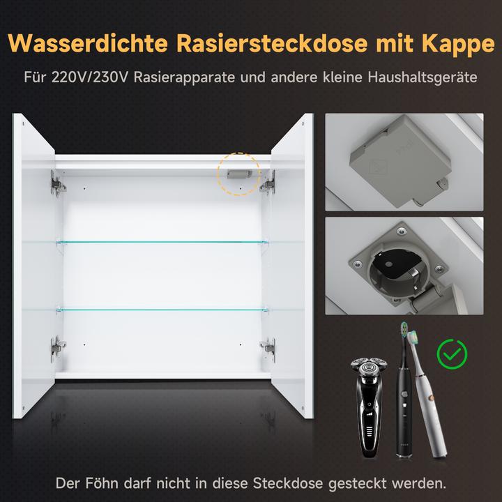 Produktbild SONNI quadratischer Badezimmerspiegel, Aufbewahrungsspiegel, 60 x 60 cm, Wandmontage aus Edelstahl (60 x 60 x 100 cm)