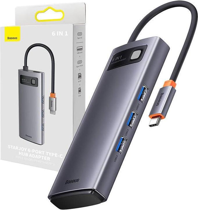 Productafbeelding Baseus Metal Gleam Series 6-in-1 Multifunctioneel Type-C HUB Docking Station Grijs Type-C naar (USB-C, 6 ports)
