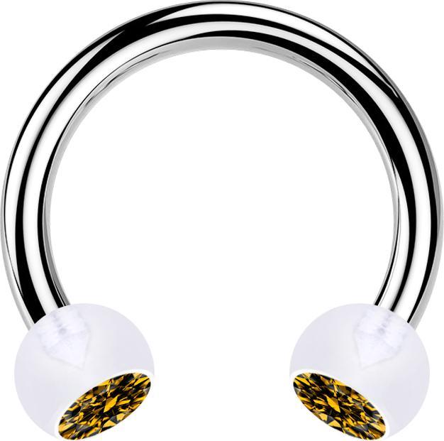 Produktbild Star Piercing Circular Barbell silber mit zwei Kugeln transparent Kristall topaz (ohne Messing, Chirurgenstahl 316L, Kunststoff)